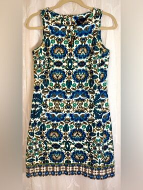 Just Taylor Blue Teal Floral Shift Dress | Sleeveless Keyhole | Size 6
